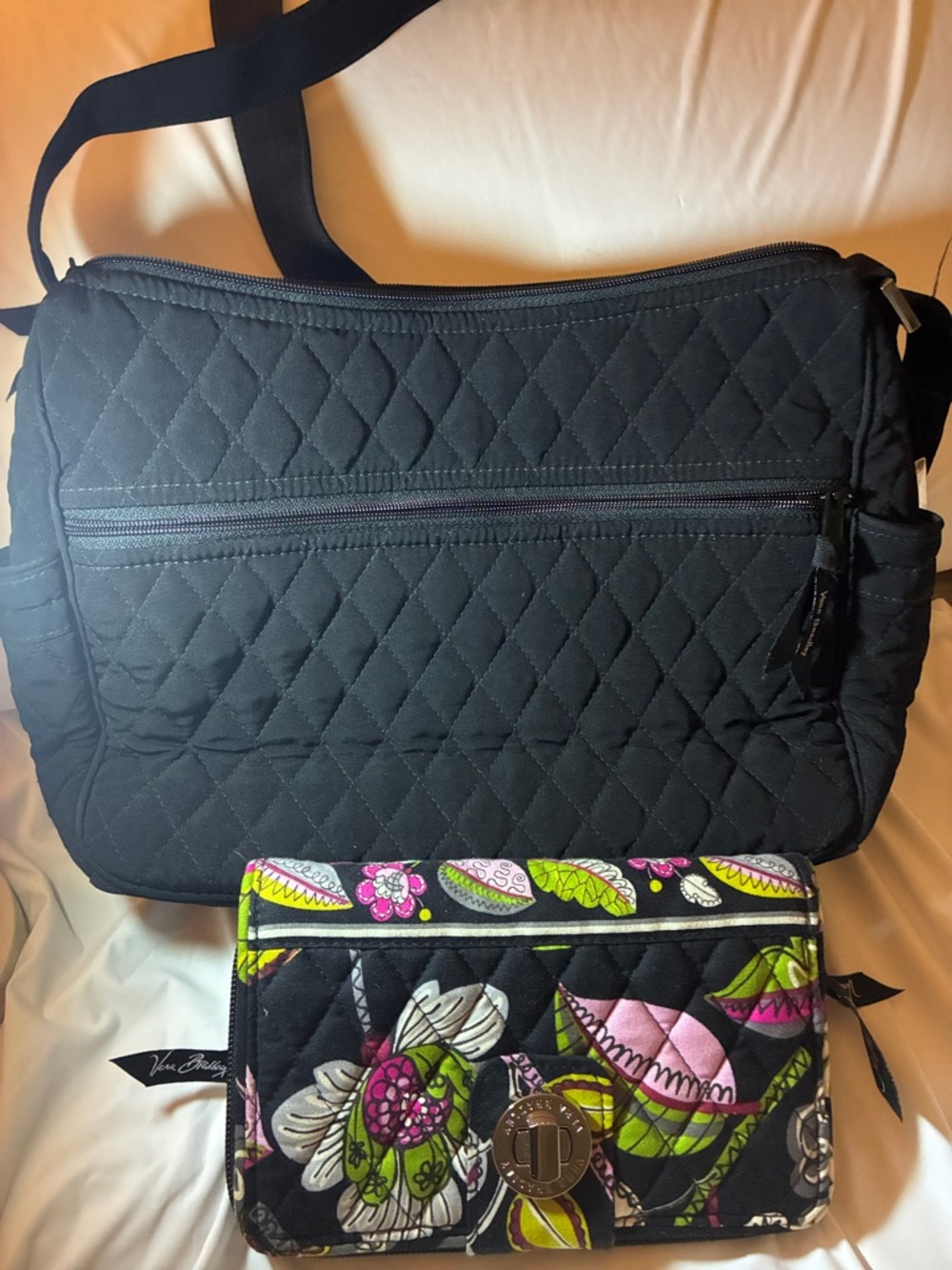 Vera Bradley Black Quilted Crossbody with Floral‎ Wallet